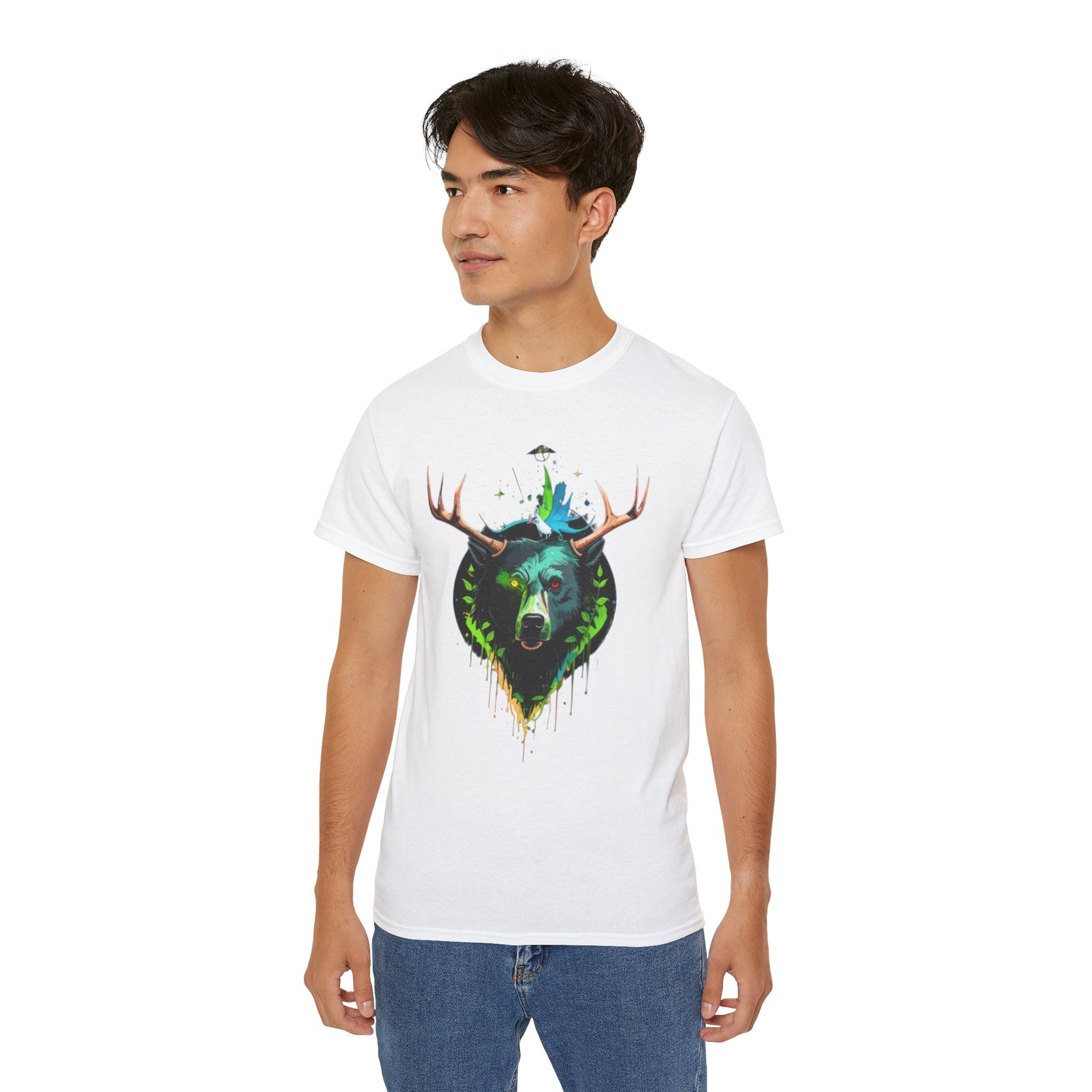 Bear with Antlers Graphic T-Shirt | Gildan 2000 Ultra Cotton Unisex TeeSimple