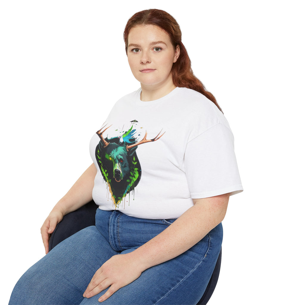 Bear with Antlers Graphic T-Shirt | Gildan 2000 Ultra Cotton Unisex TeeSimple