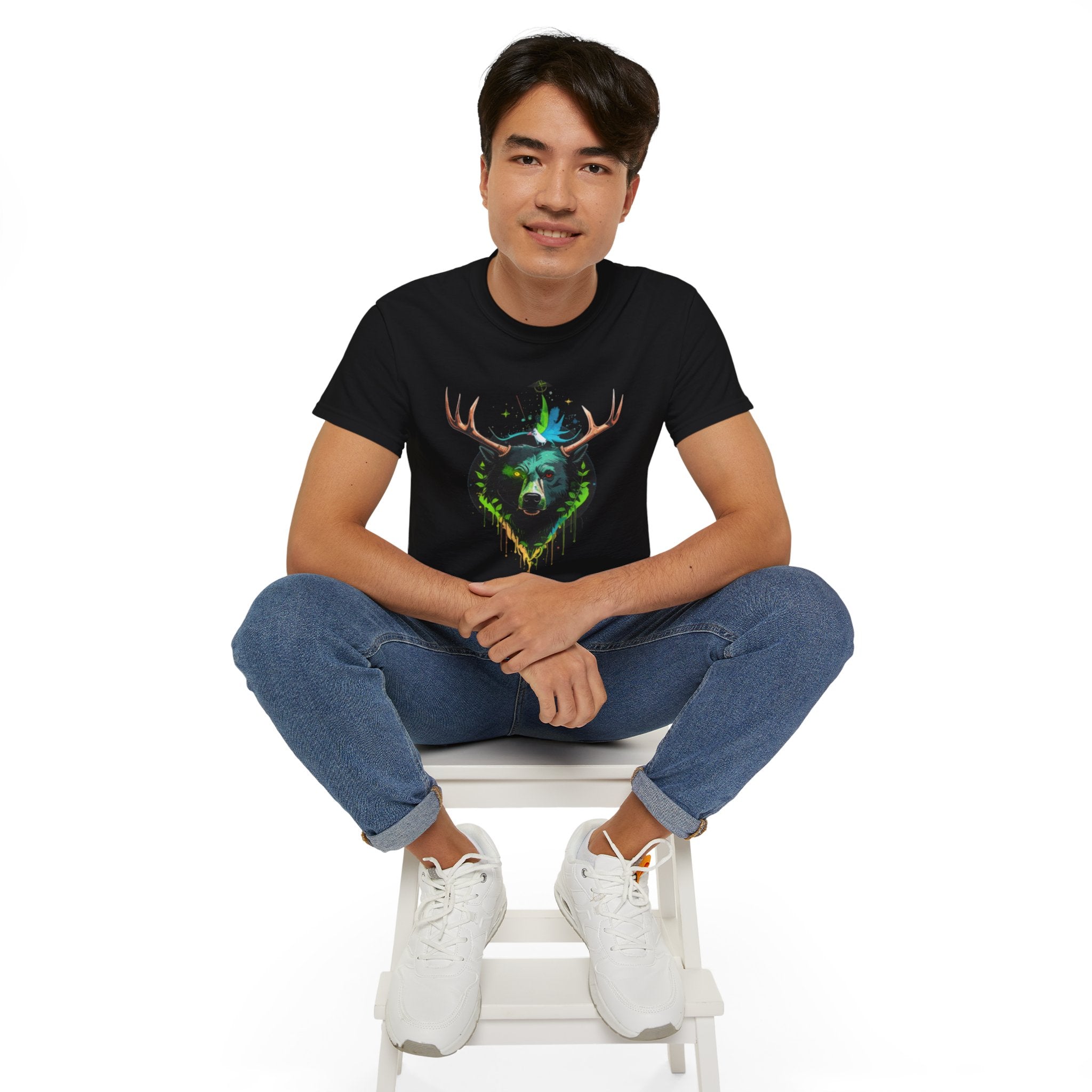 Bear with Antlers Graphic T-Shirt | Gildan 2000 Ultra Cotton Unisex TeeSimple