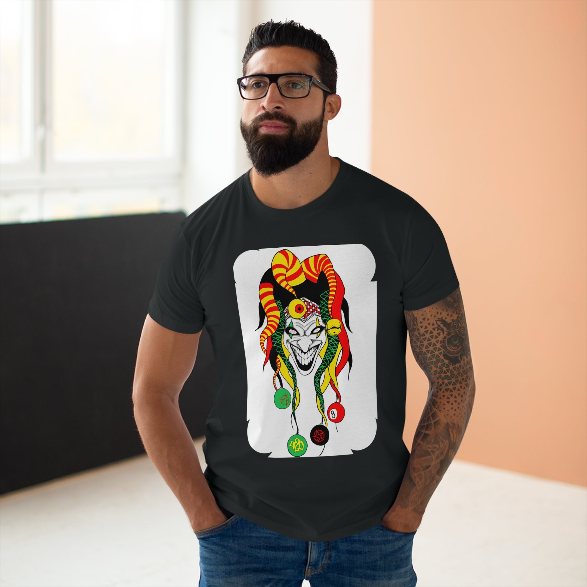 Jester Mask Graphic T-Shirt — Colorful Carnival Joker Tee