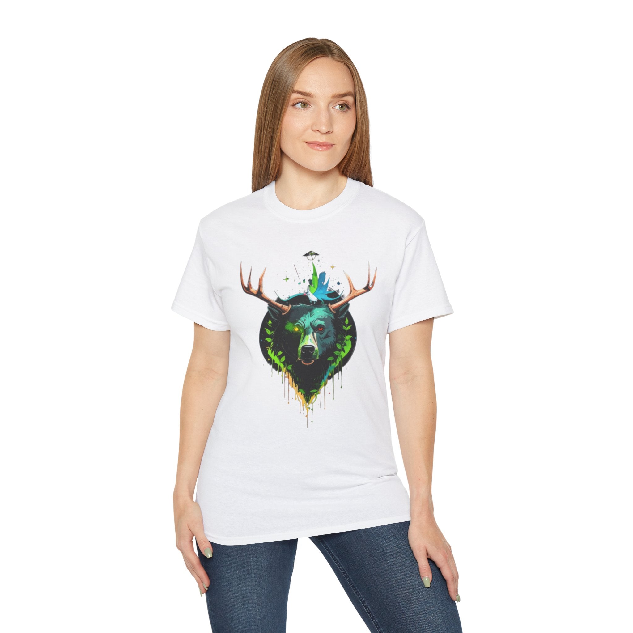 Bear with Antlers Graphic T-Shirt | Gildan 2000 Ultra Cotton Unisex TeeSimple