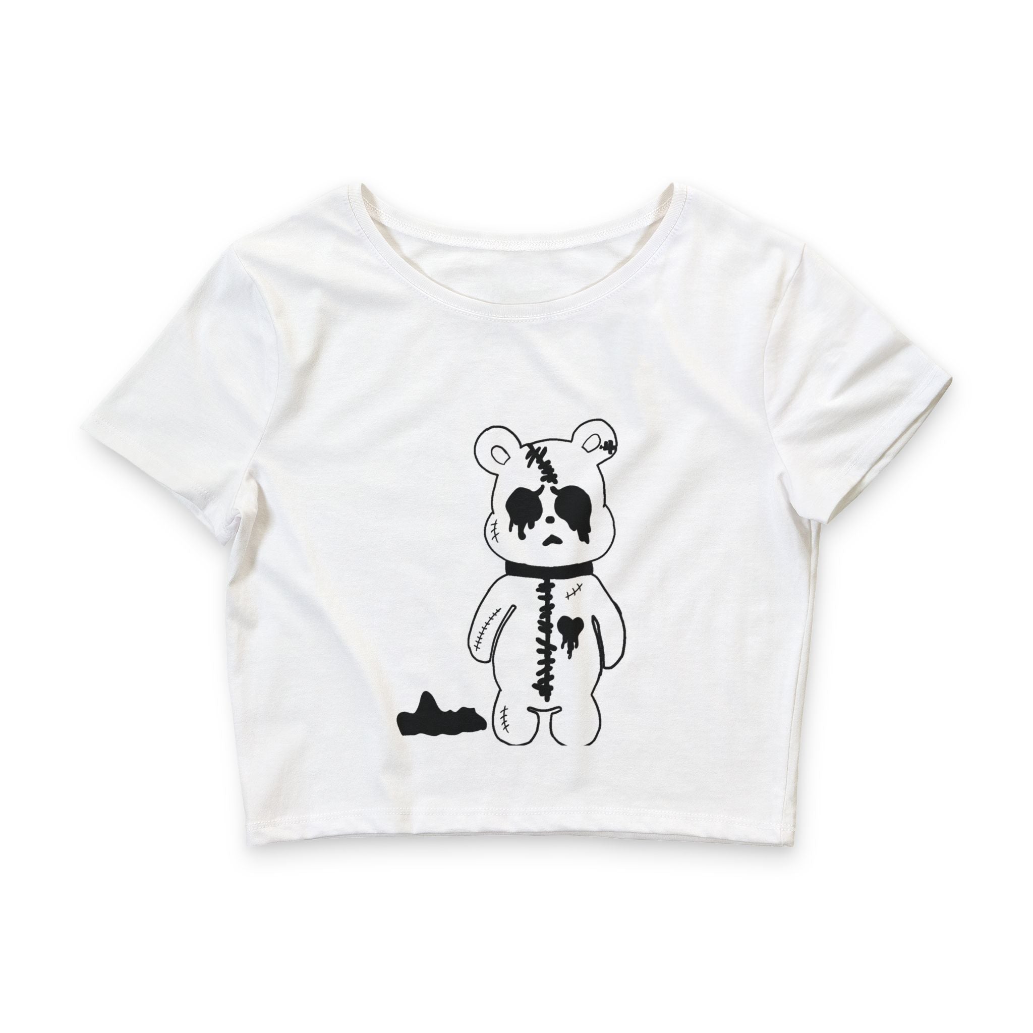 Cute Gothic Teddy Bear Crop Tee — Women’s Goth Punk Crop Top