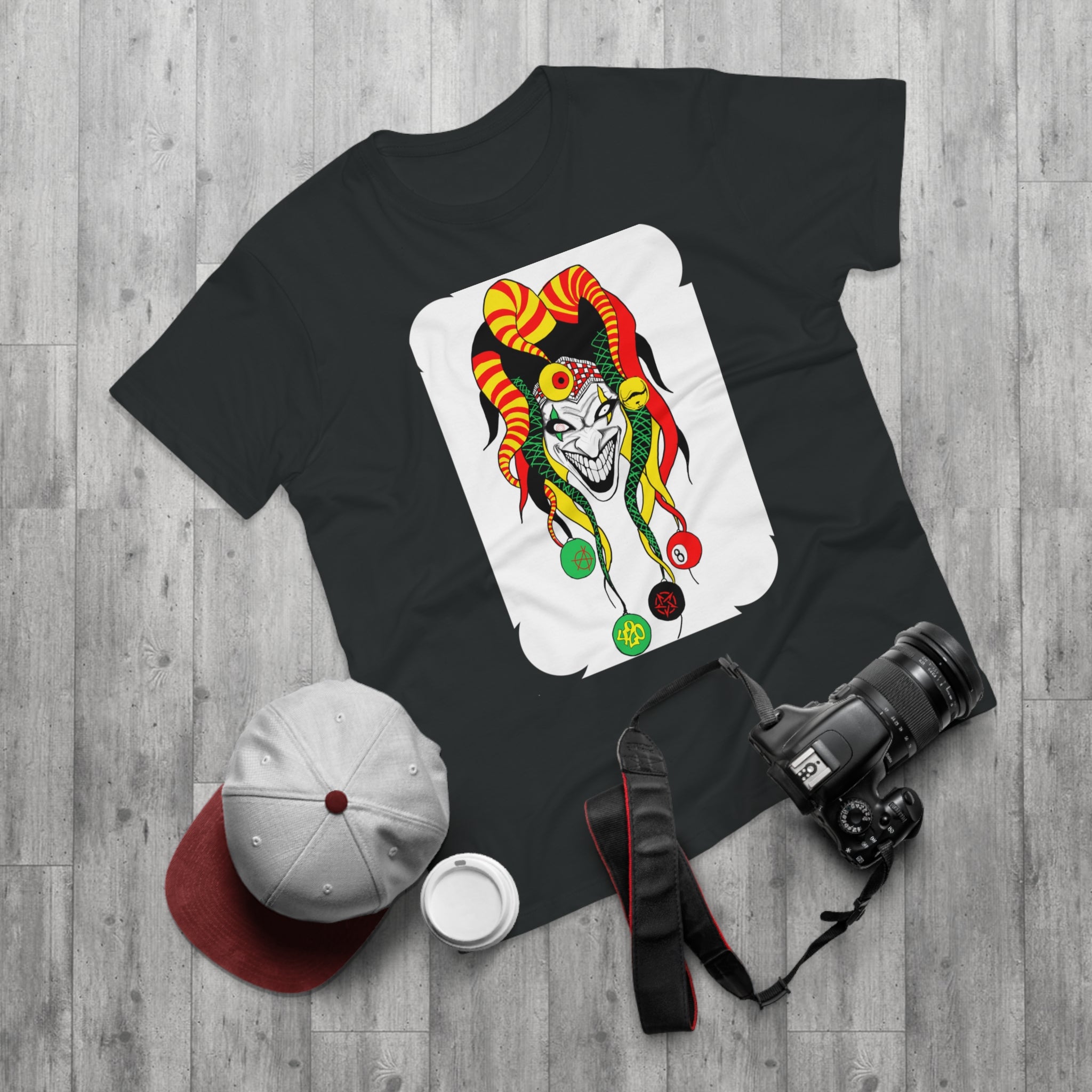 Jester Mask Graphic T-Shirt — Colorful Carnival Joker Tee