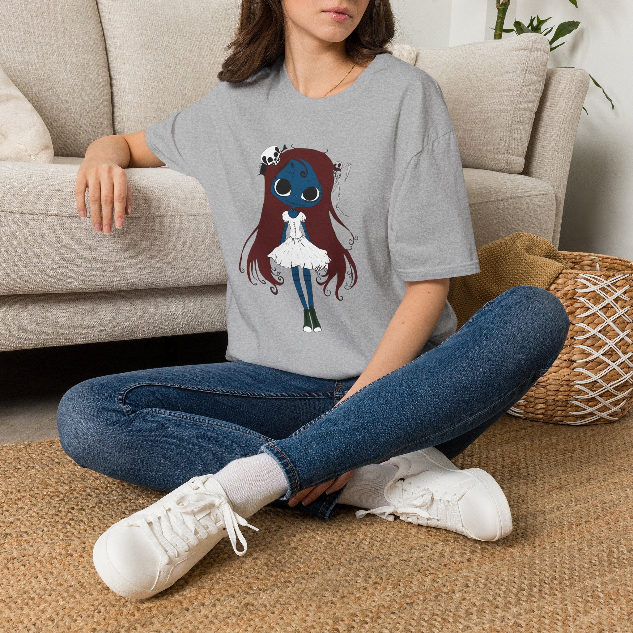 Gothic Blue Doll T-Shirt — Cute Creepy Girl Graphic Tee