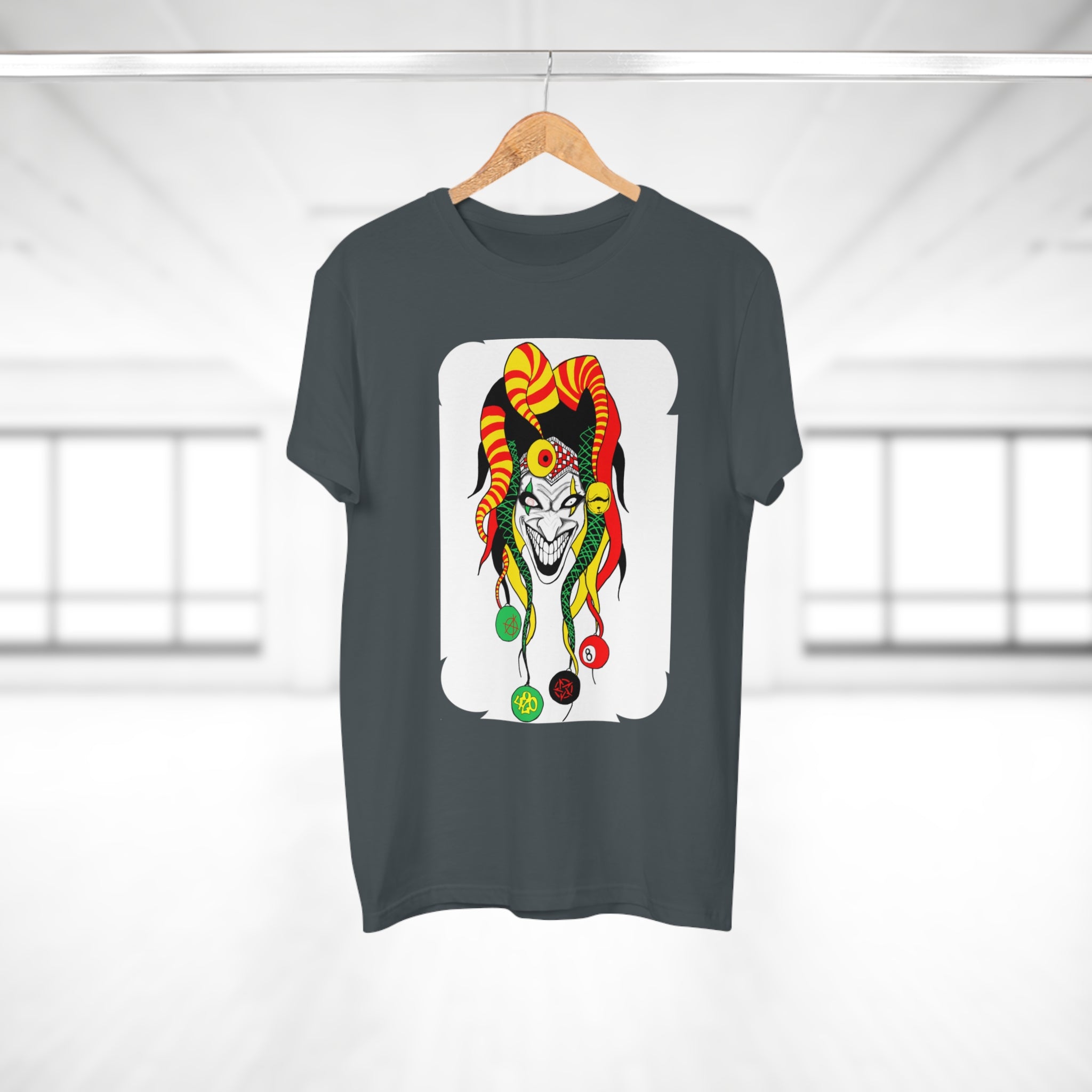 Jester Mask Graphic T-Shirt — Colorful Carnival Joker Tee