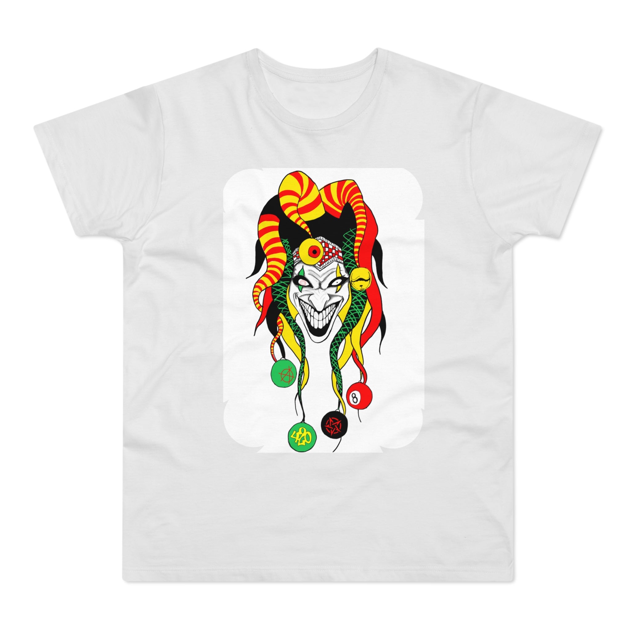 Jester Mask Graphic T-Shirt — Colorful Carnival Joker Tee