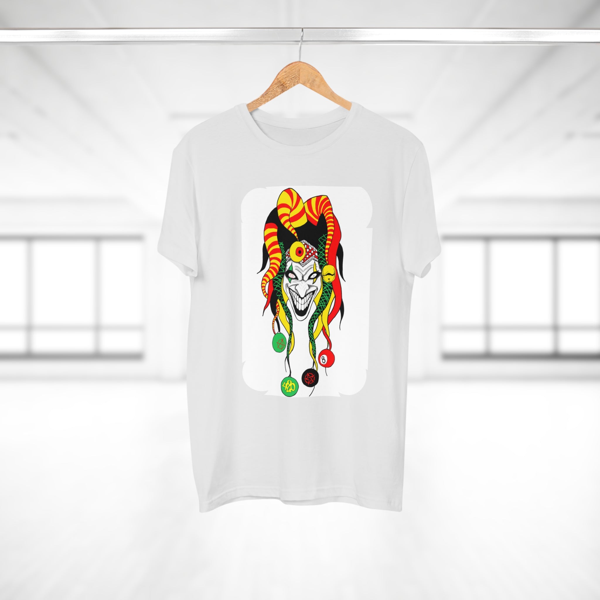 Jester Mask Graphic T-Shirt — Colorful Carnival Joker Tee