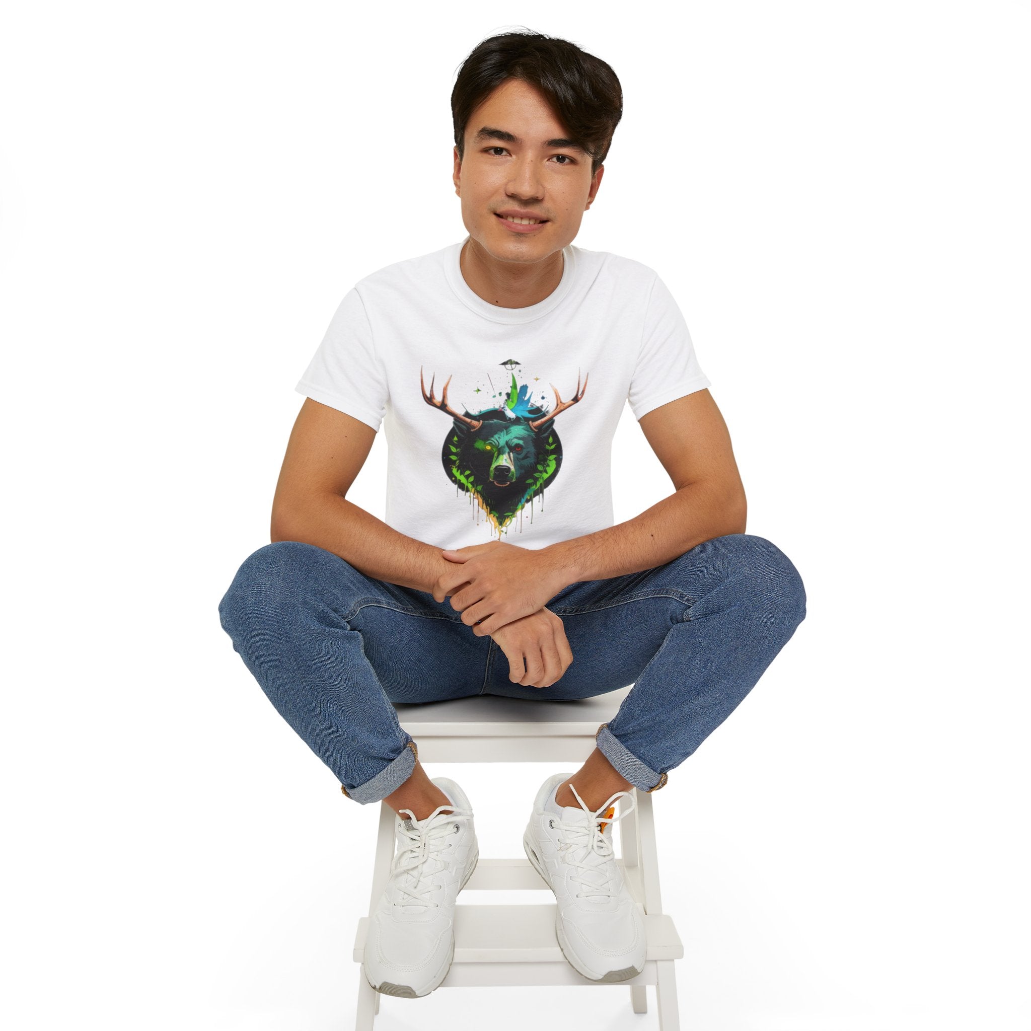 Bear with Antlers Graphic T-Shirt | Gildan 2000 Ultra Cotton Unisex TeeSimple