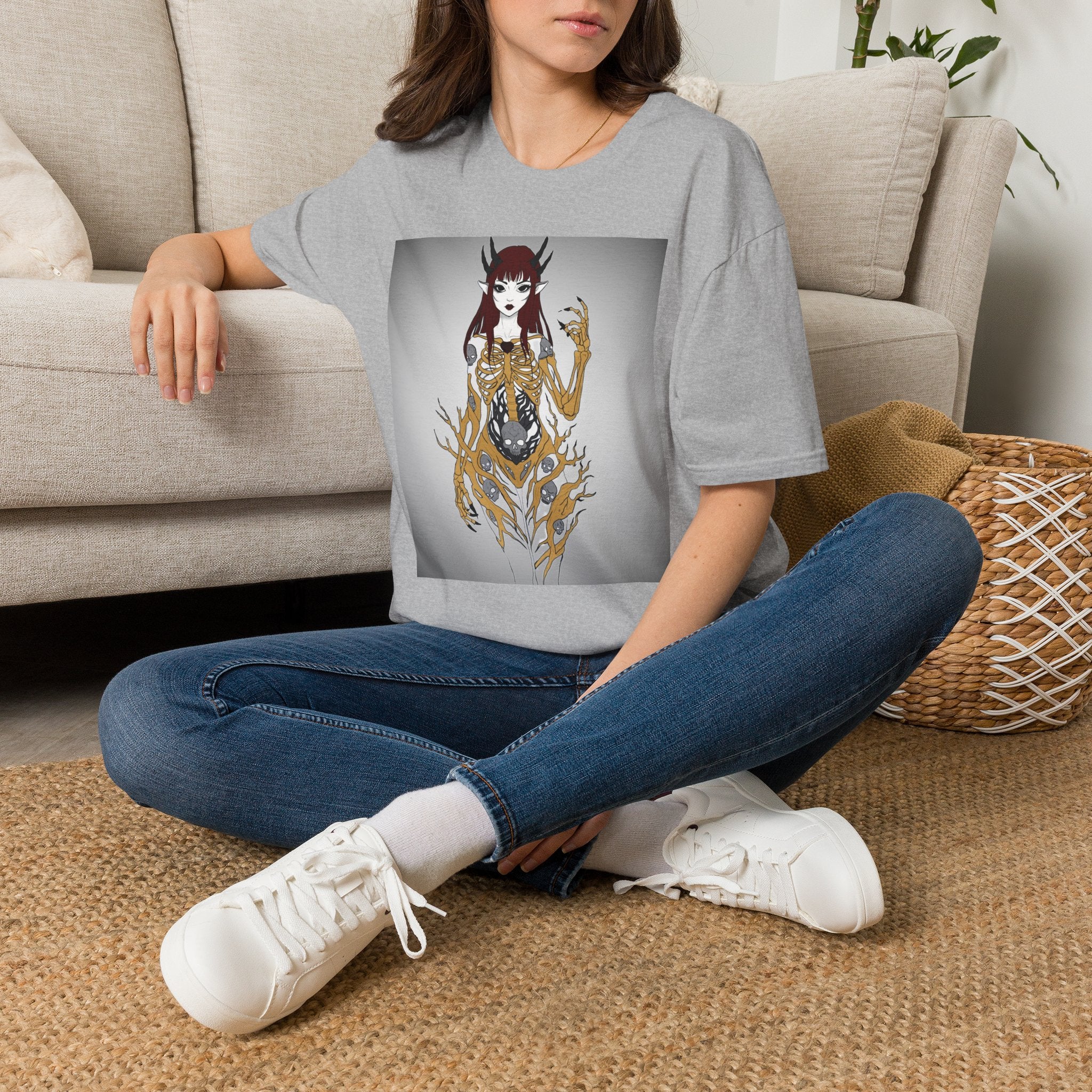 Demonic Floral Skeleton Gothic Anime Girl T-Shirt