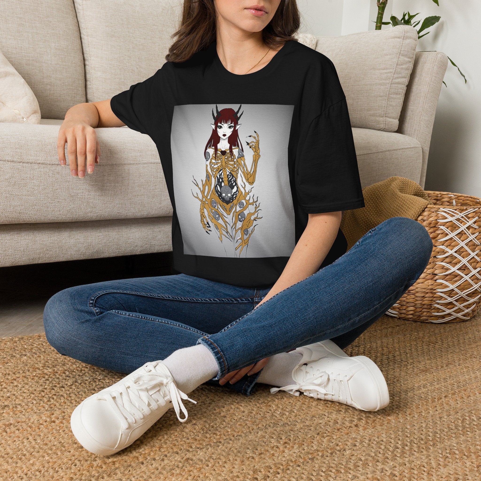 Demonic Floral Skeleton Gothic Anime Girl T-Shirt