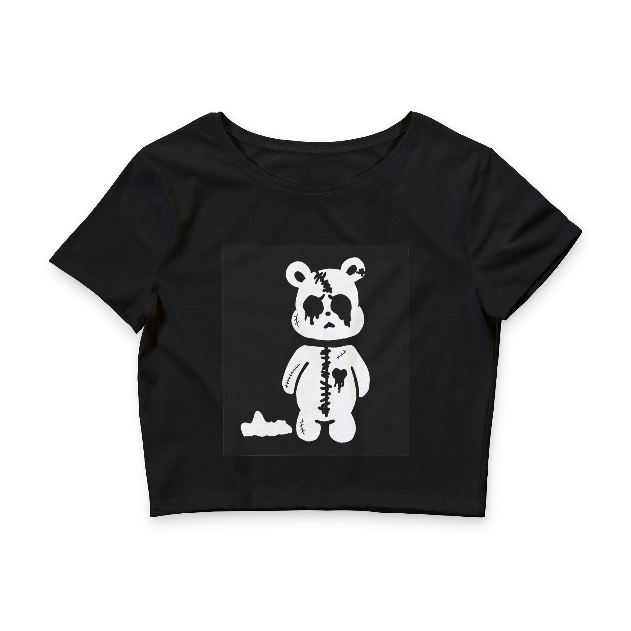 Cute Gothic Teddy Bear Crop Tee — Women’s Goth Punk Crop Top